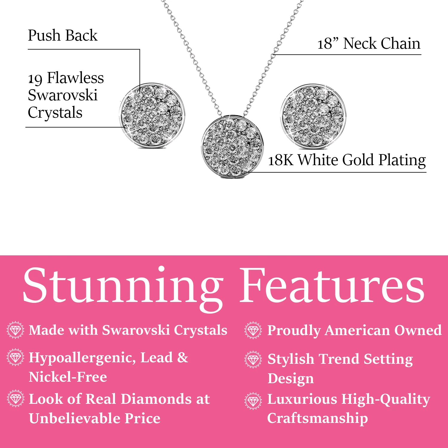 Cate & Chloe Nelly 18k White Gold Plated Jewelry Set with Swarovski Crystals Gift for Women