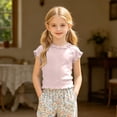thumbnail image 2 of SNKSDGM Baby Girls' Ruffle Trim Short Sleeve Top, Solid Color Lettuce Edge Basic Tee Comfortable Fit Cropped for Summer & Year-Round Layering Pink 6-9 Months, 2 of 5
