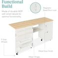thumbnail image 7 of Dayup Large Folding Sewing Table, Multipurpose Portable Craft Station & Side Desk w/Compact Design, Caster Wheels, Storage Shelves, 2 Storage Trays, Magnetic Doors - Natural/White, 7 of 7