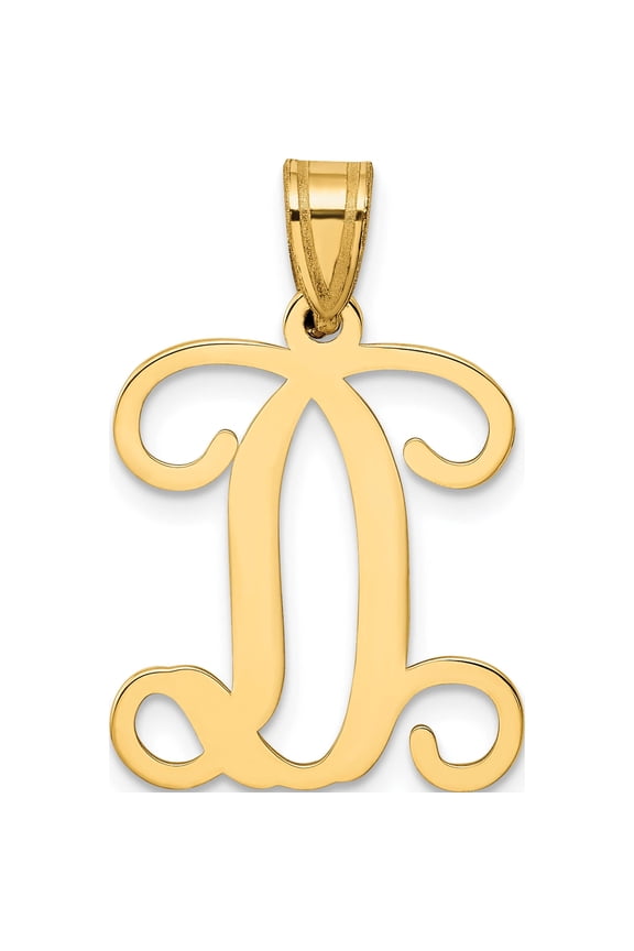 14K Yellow Gold 14Ky Script Letter D Initial Pendant (25.41 X 18.12) Made In United States -Jewelry By Sweet Pea