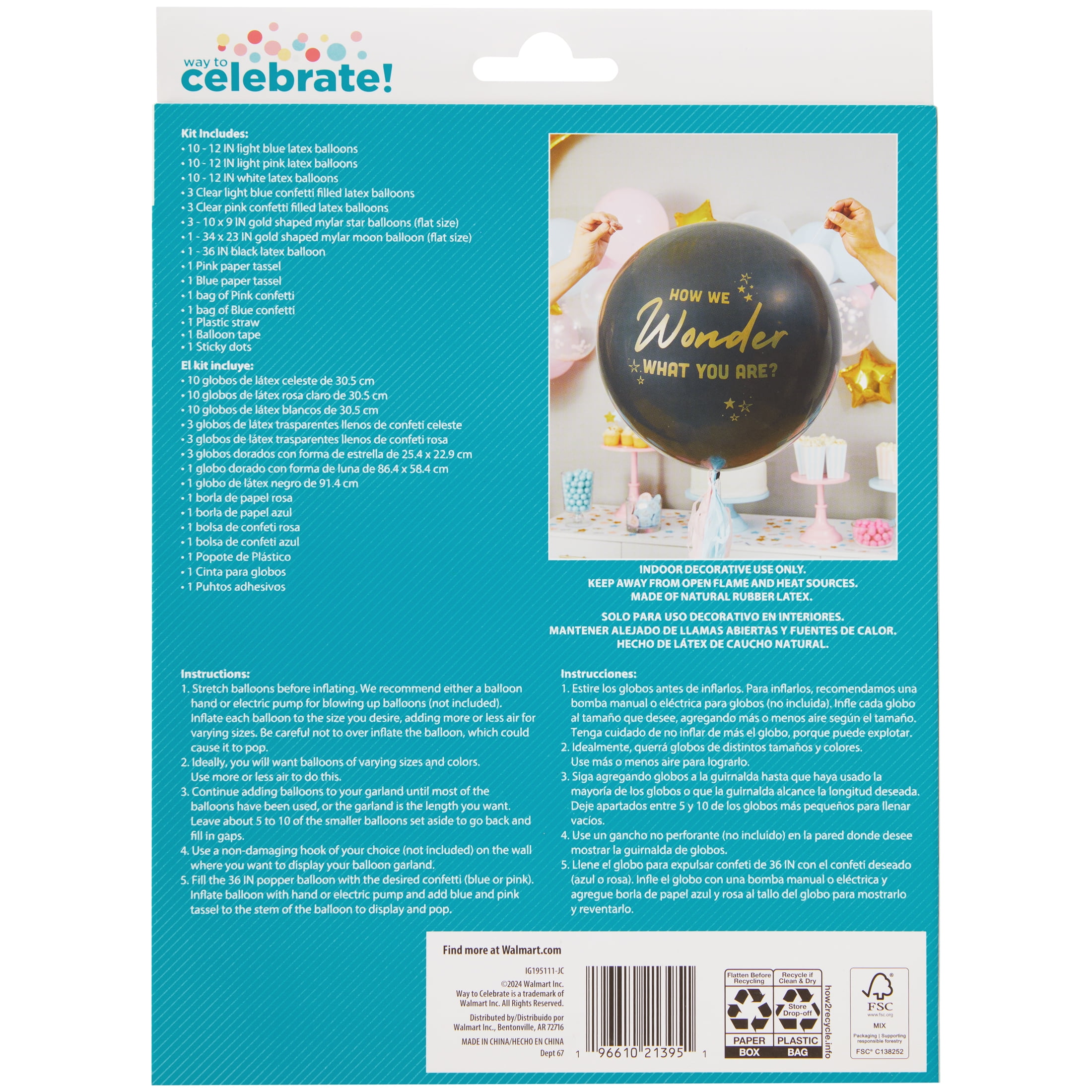 Multicolor Balloon Garland Kit with Gender Reveal Popper Balloon, 48 Pieces, by Way To Celebrate
