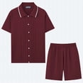 thumbnail image 4 of Mens Cotton Shorts Set Summer 2 Piece Outfits Button Down Polos Shirts Dressy Casual Matching Sets Wine, 3XL, 4 of 6