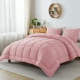 thumbnail image 4 of Queen Size 3-Piece All-Season Down Alternative Comforter Set Cherry Pink (Comforter and Pillowcase Bedding Set / bed in a bag) for Adults and Teens by KINMEROOM, 4 of 6