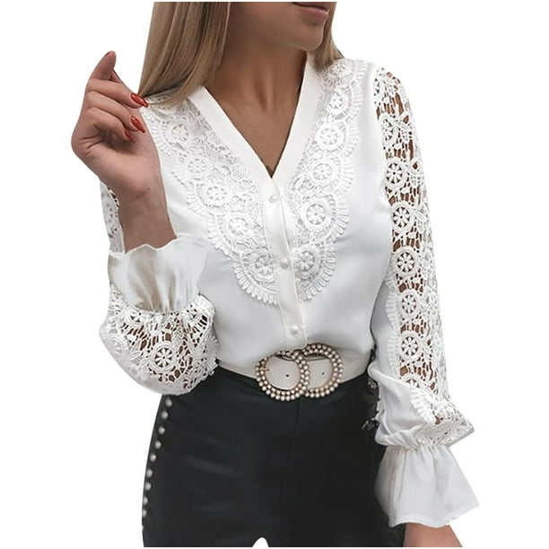 Women's T-Shirt Contrast Guipure Lace Tee T-Shirt for Women T-Shirt (Color  : White, Size : Large) : : Clothing, Shoes & Accessories
