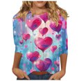 thumbnail image 2 of TrendVibe365 Valentines Day Clothes Ladies Tops and Blouses 3/4 Sleeve Dressy Plus Size with Crew Neck Polyester Casual Love Heart Printed Lover Gift Blouse Tops for Valentines Gifts Pink XL, 2 of 5