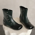 thumbnail image 4 of Women's Ankle Boots Side Zipper Ankle Boots Retro Leather Fashion Winter Boots Wide Square Toe Flat Wedge Short Boots Green Size 5.5, 4 of 9