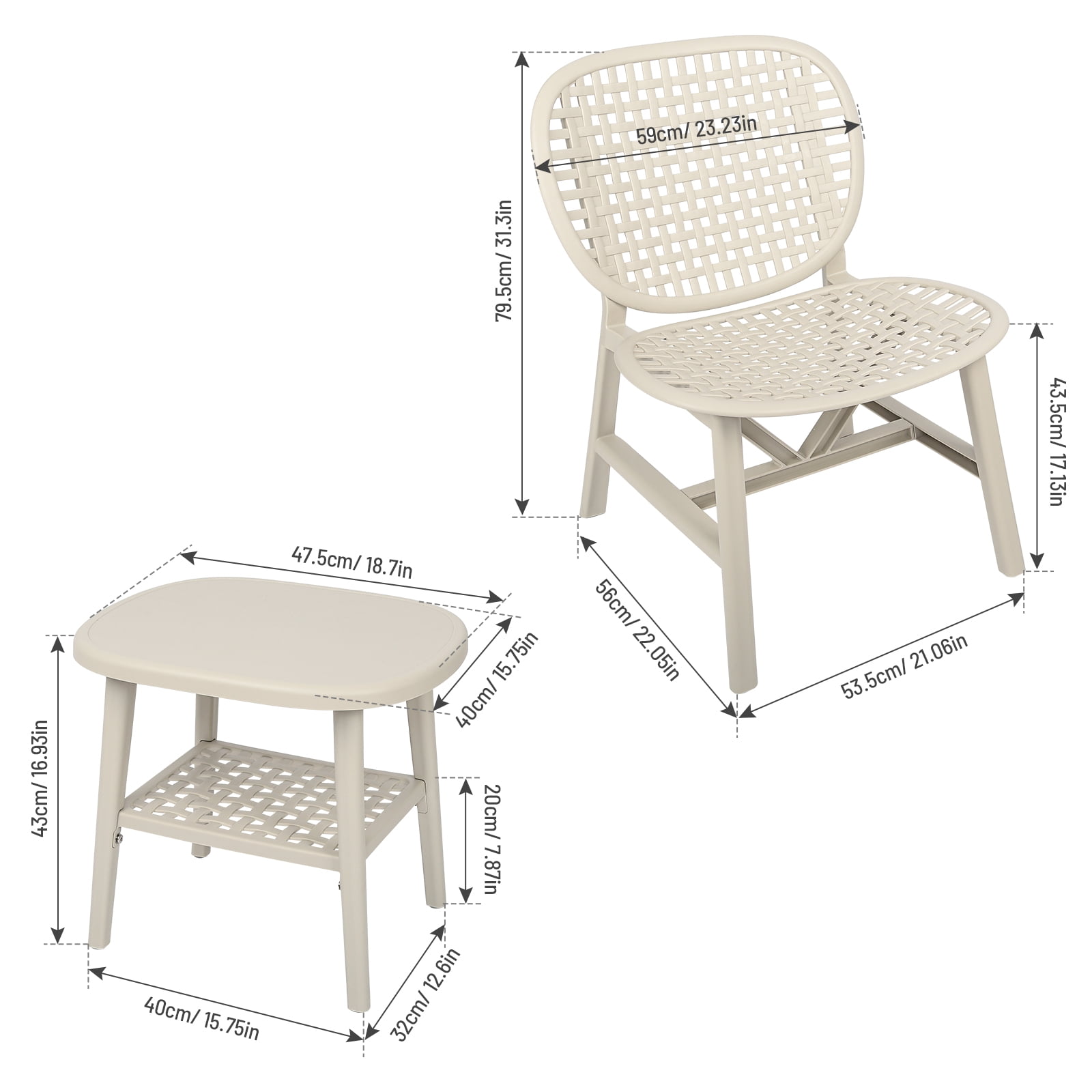 Aimee Lii 3 Pieces Hollow Design Retro Patio Table Chair Set, Outdoor All Weather Conversation Bistro Set with Open Shelf, Lounge Chairs, Widened Seat for Balcony Garden Yard, White Aimee Lii 3 Pieces Hollow Design Retro Patio Table Chair Set, Outdoor All Weather Conversation Bistro Set with Open Shelf, Lounge Chairs, Widened Seat for Balcony Garden Yard, White