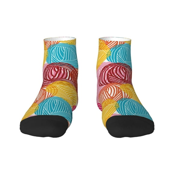 Rateoe Colorful Wool Balls Pattern Quarter Crew Socks,Toe Seamed Ankle Socks,Cotton Cushioned Breathable Athletic Crew Sports Socks