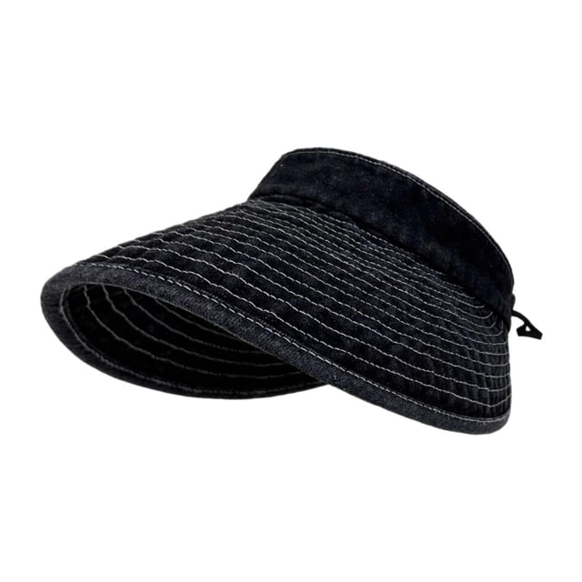Sombrero de sol para mujer, portátil, informal, vaquero, visera para acampar, vacaciones, viajes, verano Negro