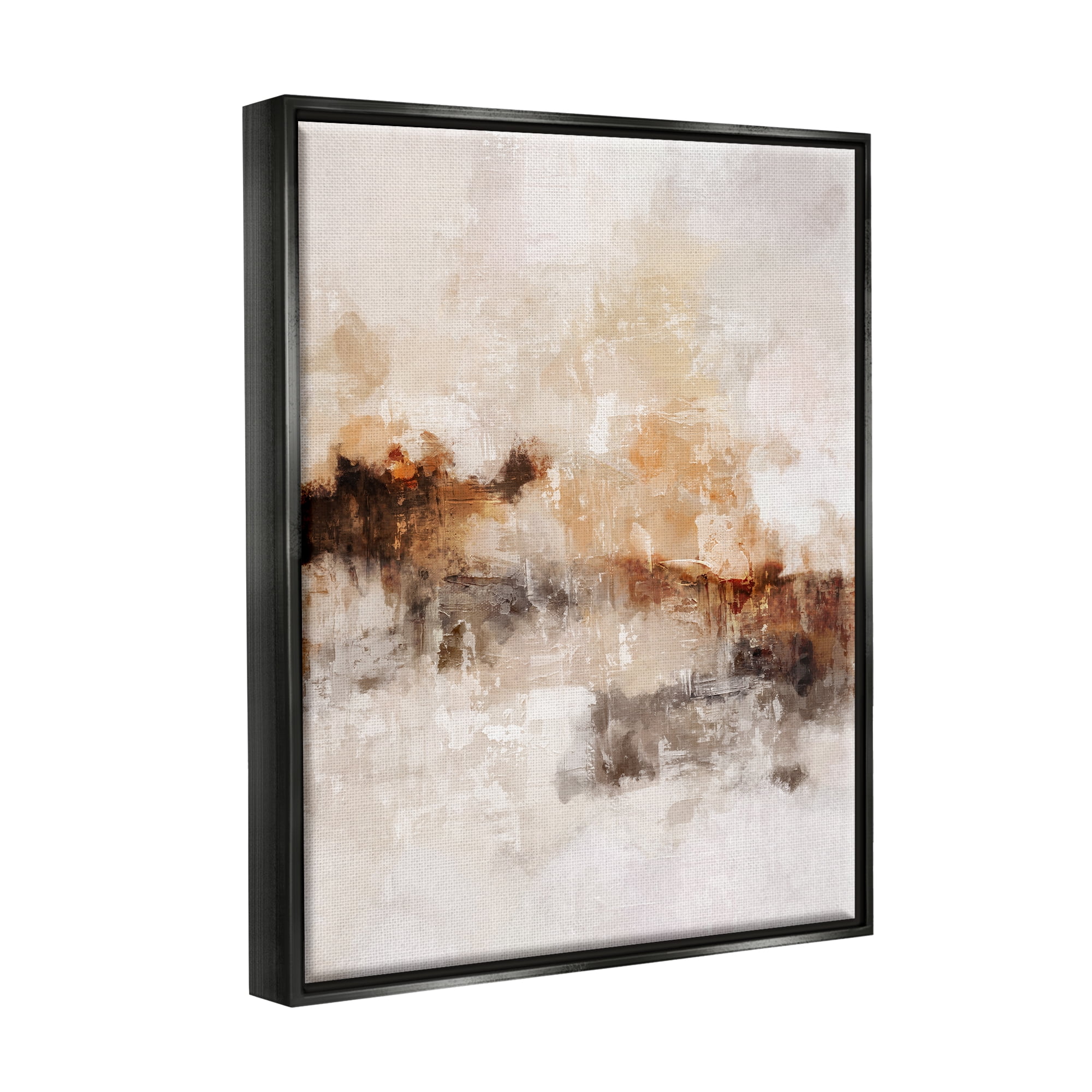 Stupell Industries Beige & Brown Abstract Abstract Painting Black Floater Framed Art Print Wall Art, 17 x 21
