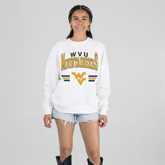 Women's Gameday Couture White West Virginia Mountaineers Oversized Premium Fleece Sweatshirt