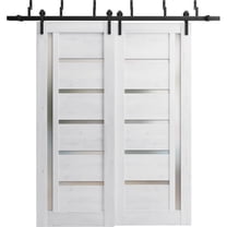 Sliding Closet Barn Bypass Doors 60 x 80 inches | Quadro 4088 Nordic White with Frosted Glass | Sturdy 6.6ft Rails Hardware Set | Wood Solid Bedroom Wardrobe Doors