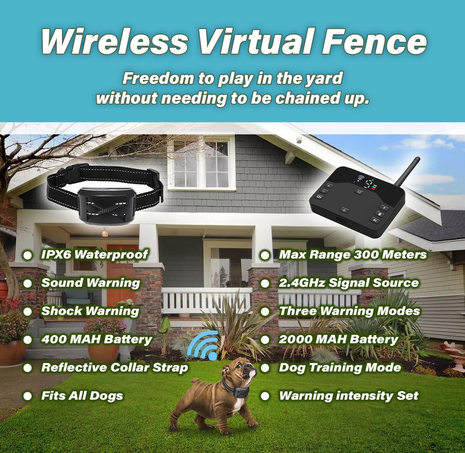 Belita Amy Wireless Dog Fence with Remote Training Collar for Large Dogs, Black