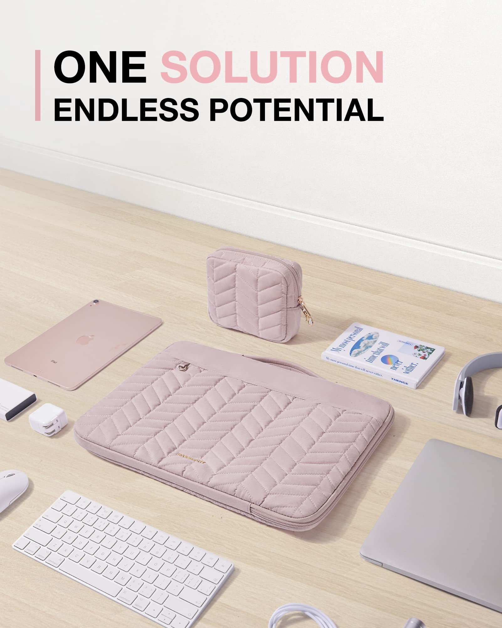 BAGSMART 15-16" Laptop Sleeve Bag Compatible with MacBook Air Pro, Puffy Padded Protective Slim Laptop Case with Accessories Bag, Pink