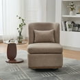 thumbnail image 5 of Wide Modern Chenille Cushioned Armless Chair in Soft Beige, 360° Swivel Design with Pillow, Sturdy Metal Base, Comfortable Accent Seat, 5 of 8