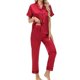 thumbnail image 1 of Conjunto de pijama Exemaba, top y pantalones de satén de manga corta para mujer, 1 of 6