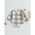 thumbnail image 2 of Arvbitana Infant Boys Girls Fall Sweater Rompers Long Sleeve Crew Neck Plaid Print Knitted Jumpsuits Baby Bodysuits 0-24M, 2 of 8
