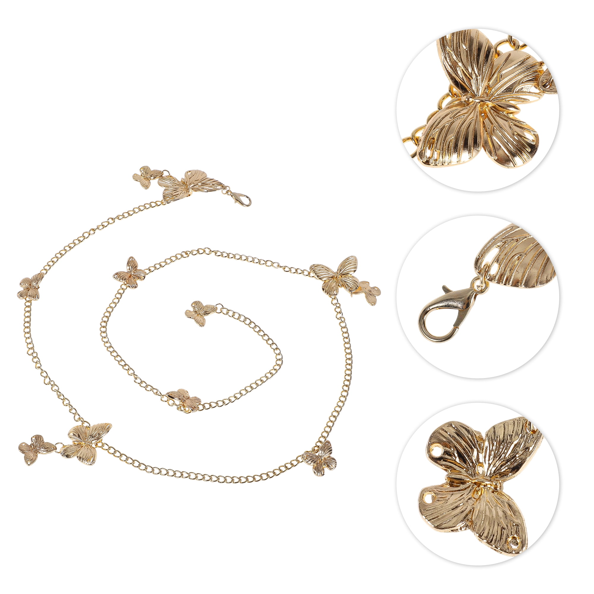 Unique Bargains Three-Tiered Butterfly Adjustable Waist Belt for Women Gold Tone