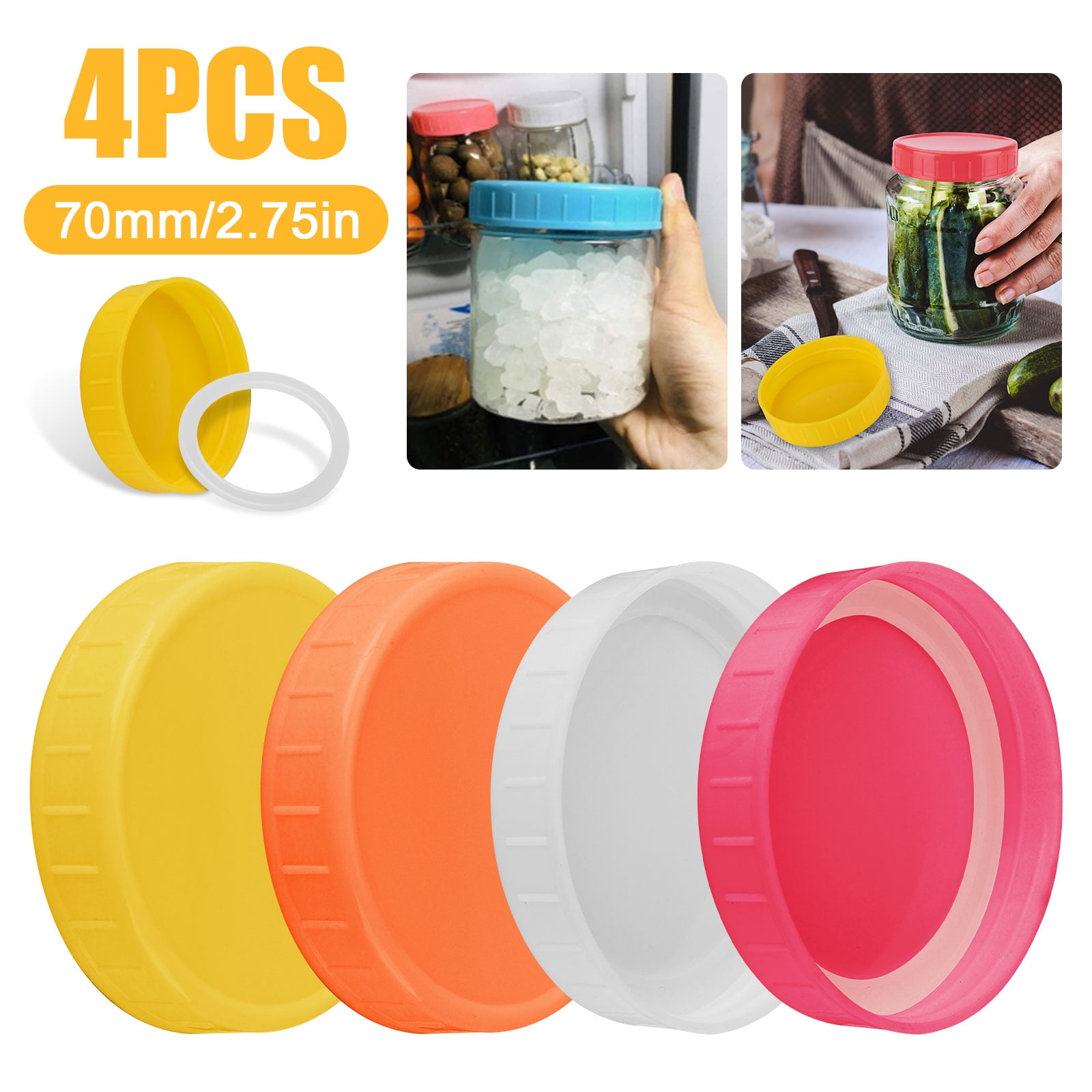 4Pcs Leakproof Plastic Storage Lids Cap w//Seal Ring Gasket For Mason Jar Canning