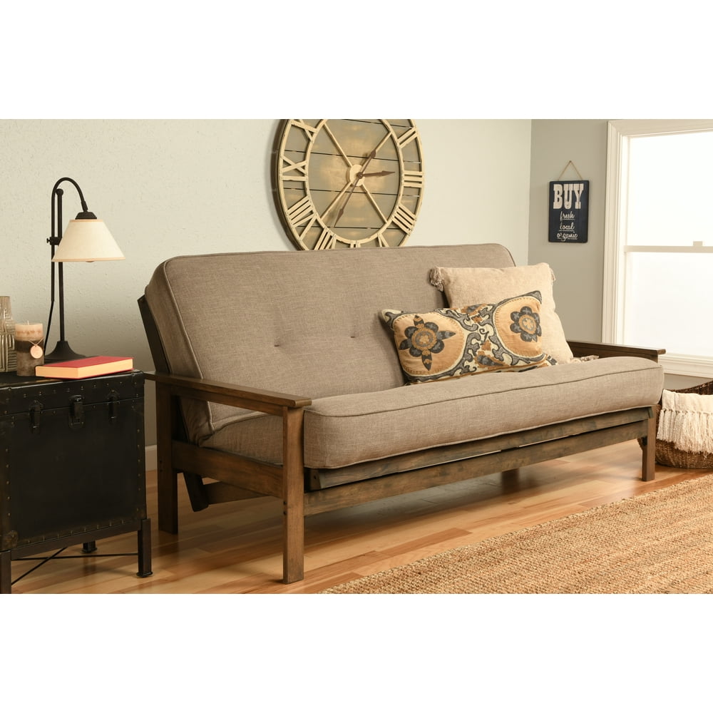 Albany Futon in Rustic Walnut Finish with 6" Mattress, Cream Walmart