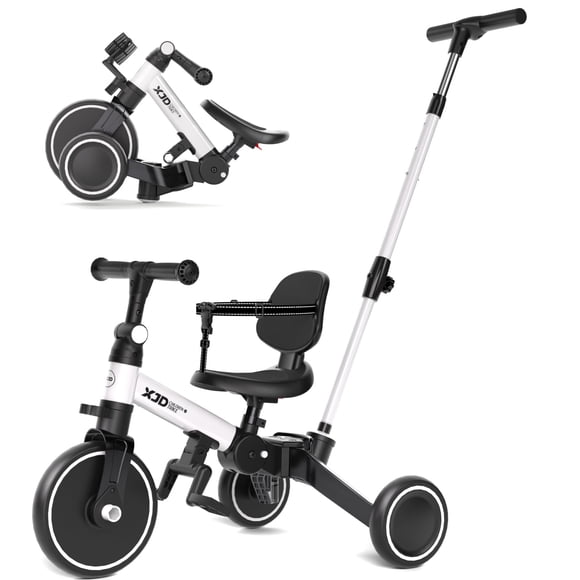 Triciclo XJD para niños pequeños 6 en 1 para 1 a 4 años con mango de empuje, color blanco