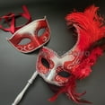 thumbnail image 3 of MASQ Masquerade ball stick mask Pair Detachable Handle Ostrich Feather Christmas New Year Mardi Gras Carnival Party, 3 of 4