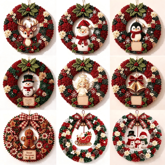 DIY Christmas Fabric Poke Wreath Kit,3D Handmade Poke Art Wreath for Adults,Blue Silver Snowflake Design,Front Door Wall Window Hanging Ornament,Christmas Holiday Craft Gift Set