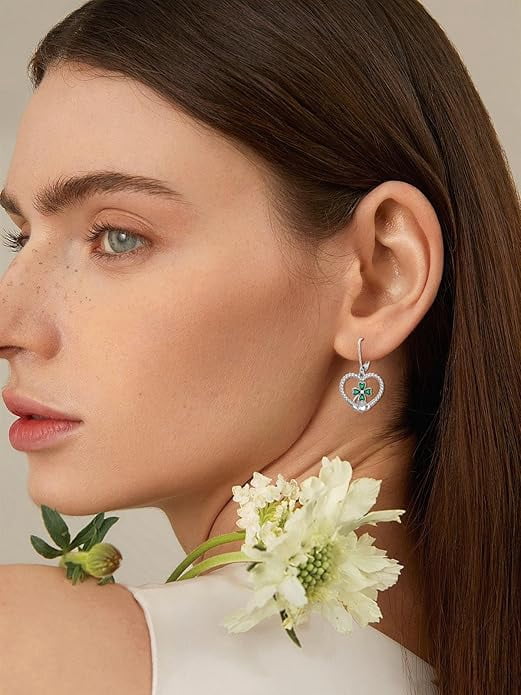 CACA LADY St Patricks Day Shamrock Dangle Earrings 925 Sterling Silver Claddagh Four Leaf Clover Earrings Irish Jewelry Gifts for Women