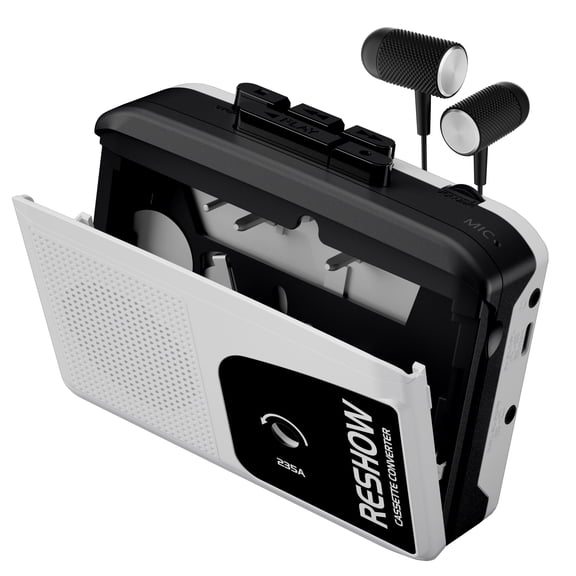 Reshow Cassette Tape Recorder Portable with Built-in Speaker USB C Converter White
