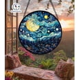 thumbnail image 3 of Moon Forest Stained Glass Suncatcher, Night Sky Acrylic Suncatcher, Gift for Nature Lovers, Abstract Swirl Window Art, Boho Blue Decor 4296986856, 3 of 4