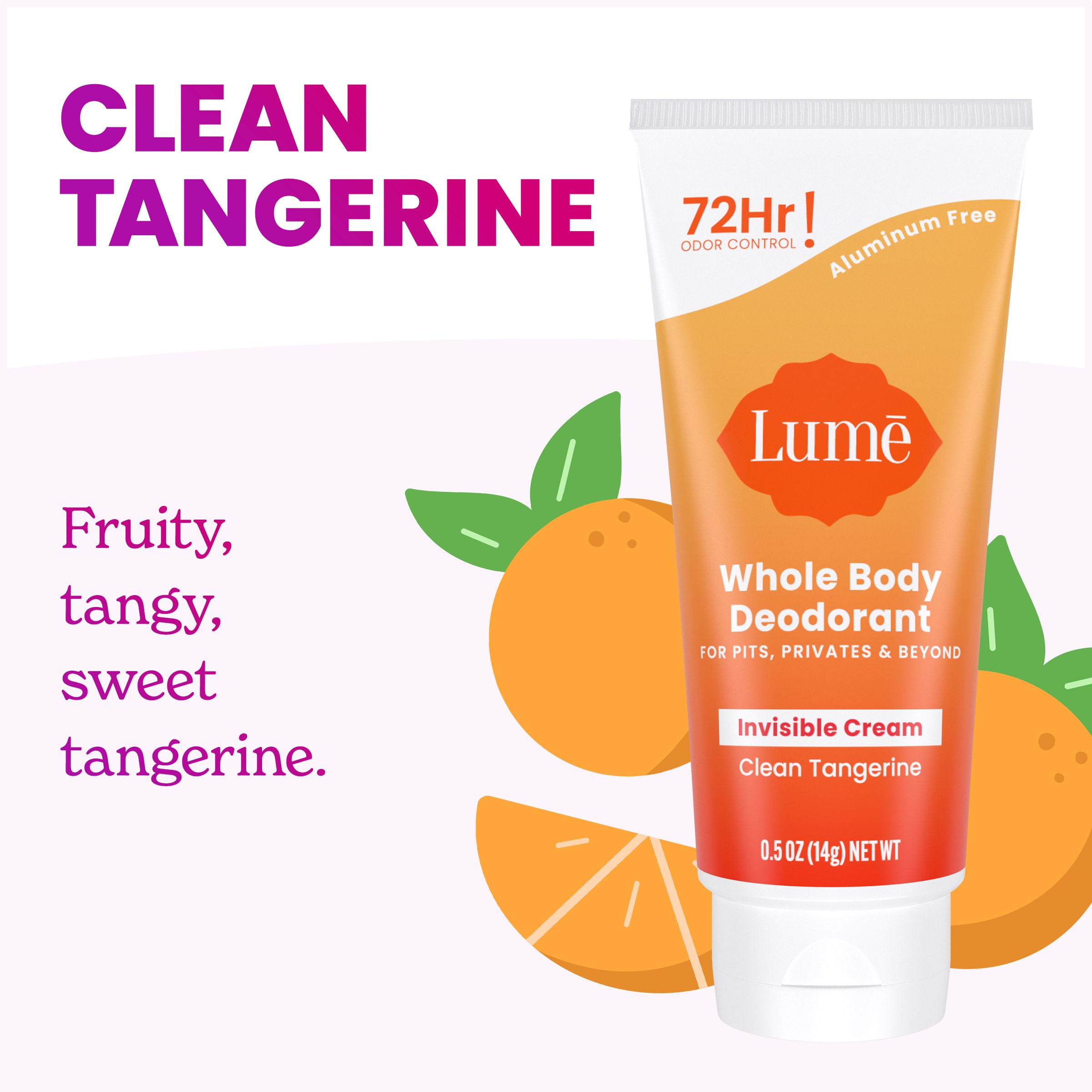 (3 pack) Lume Whole Body Women’s Deodorant - Trial Size Invisible Cream Aluminum Free - Clean Tangerine - .5oz Tube