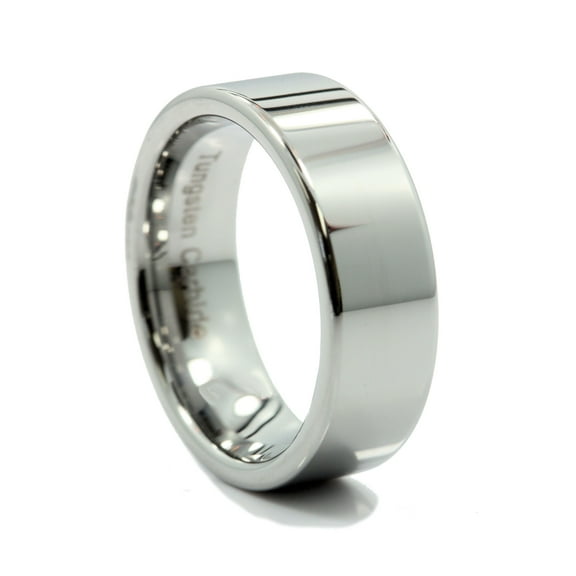 8mm Flat Pipe Cut Tungsten Carbide Wedding Ring Mirror Polished Band