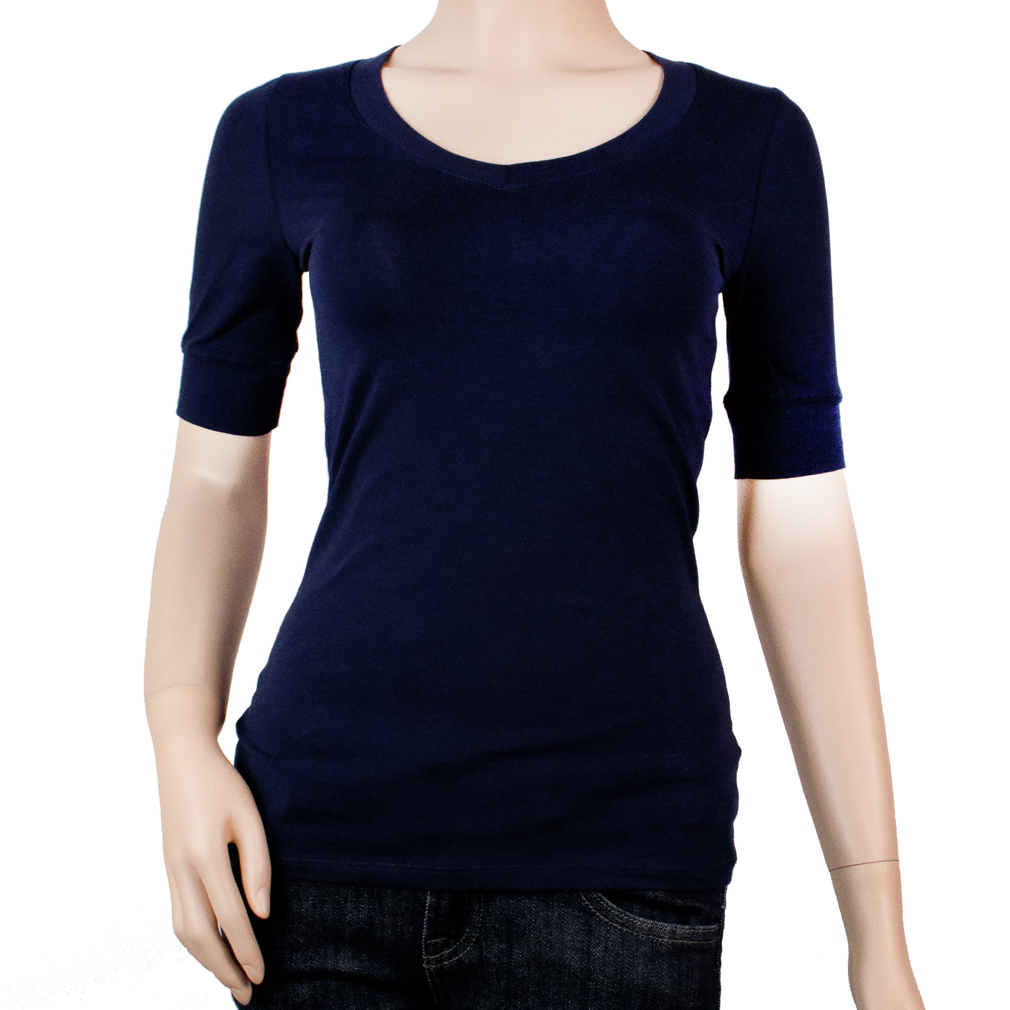 SNJ - Women's Basic Elbow Sleeve V-Neck Cotton T-Shirt Plain Top-Plus ...