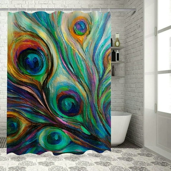 Patifu Peacock Feather Colors Washable Shower Curtain 100% Polyester Chic Modern Bathroom Decor with Hooks 36"x72