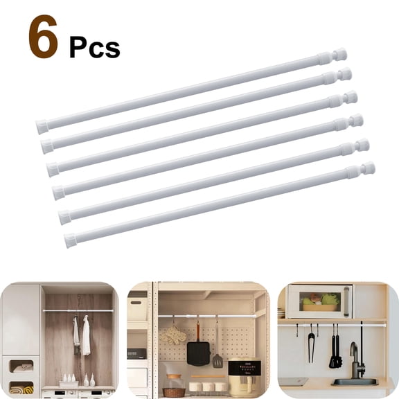 Mumo 6 Pcs Spring Tension Curtain Rod,Multifunctional Adjustable Rods for Kitchen Bathroom Wardrobe Closet,No Drilling,White,12-20"
