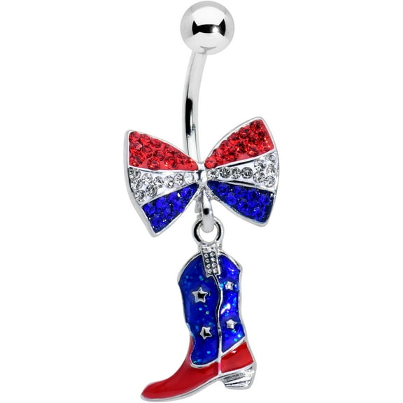 Body Candy Belly Button Ring Womens 14G 316L Stainless Steel Navel Ring Piercing Cowboy Boot Dangle Mens
