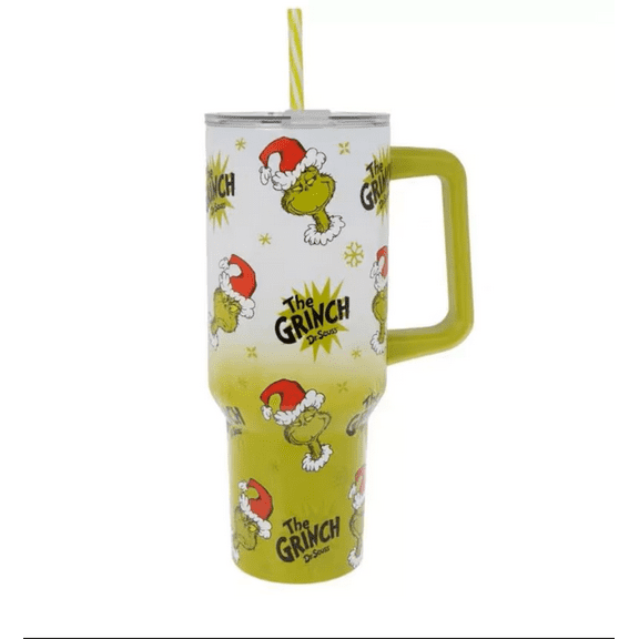 Stainless Steel 40 oz Travel Tumbler Grinch Christmas with Straw