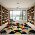 thumbnail image 2 of ODIKA 9'x12' Washable Area Rug Non-Slip, Chair-Friendly Disc Cd Vinyl Record Collage Retro Vintage Music Stripe Layout for Dining Room, Basement, Large Office, 2 of 7