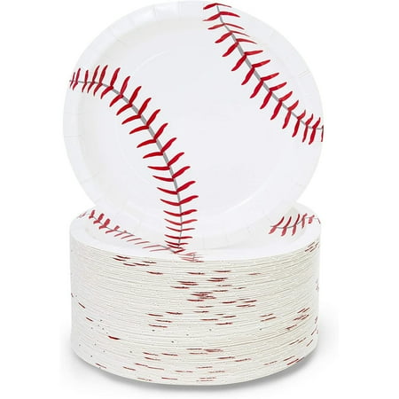 Baseball Plates for Sports Birthday Party (White, 7 Inches, 80 Pack)