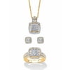 Round Diamond 3-Piece Squared Cluster Halo Set 3/8 TCW in 18k Gold-plated Sterling Silver 18"-20"