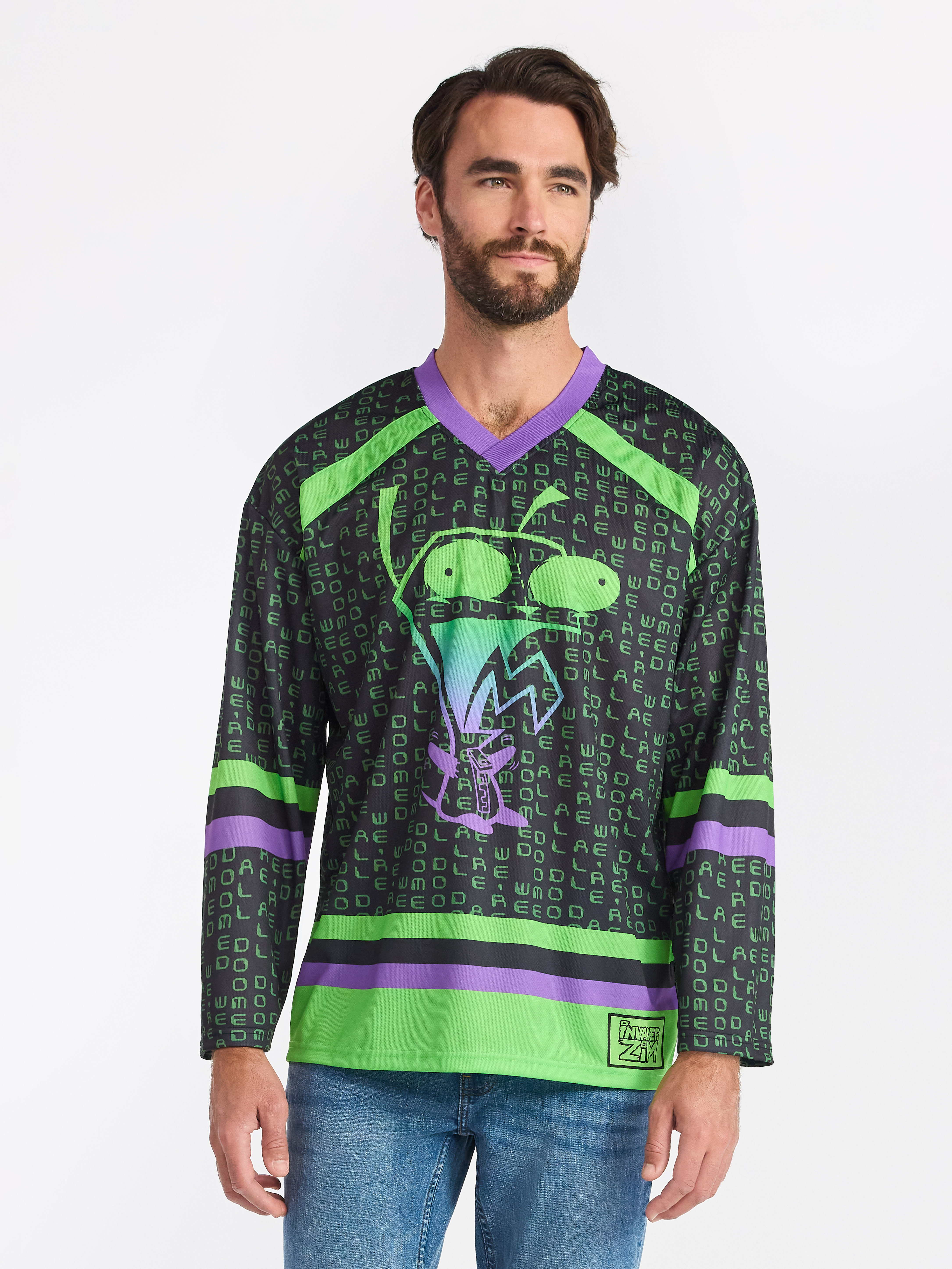 Invader Zim Men's & Big Men's Graphic Hockey Jersey with Long Sleeves, Sizes XS-3XL