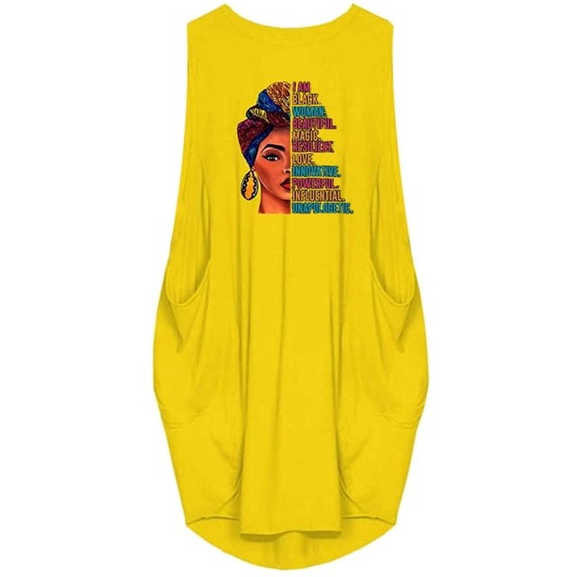 Leutsin Robe Maxi d'Été pour Femme Sans Manches, Ample, à Imprimé, avec Poches, Col Rond, Décontractée, Mi-Mollet, Grande Taille