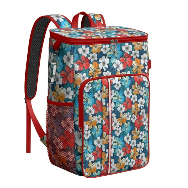 Monstera Tropical Floral Insulated Backpack Cooler, Leakproof Cooler Bag with Exotic Flower Pattern for Travel