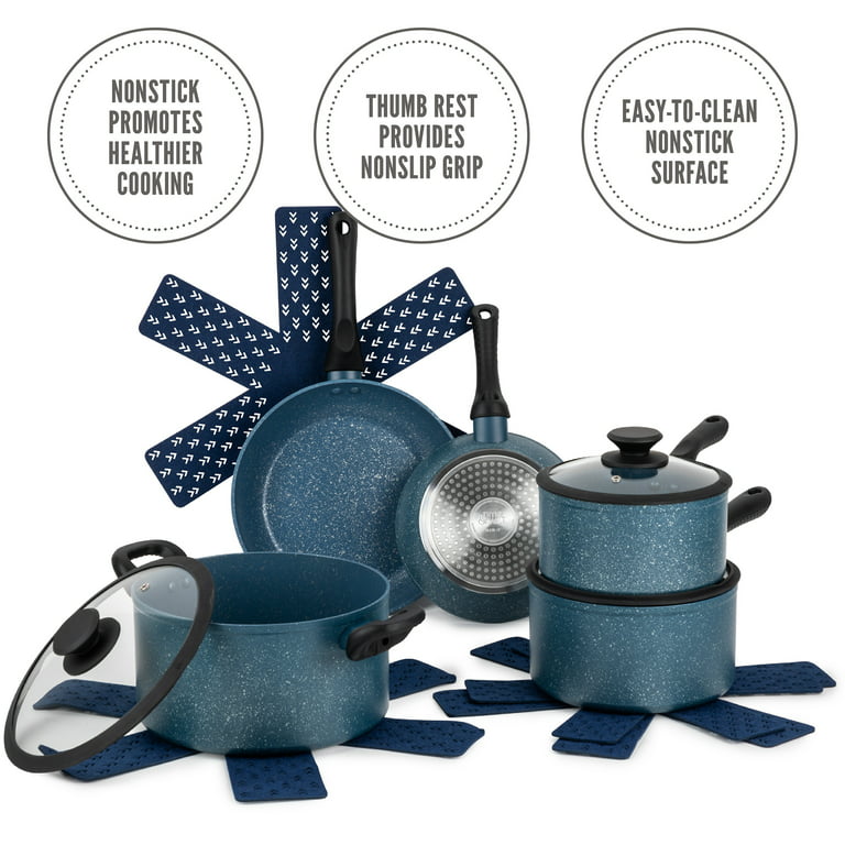 Thyme & Table Nonstick 12-Piece Granite Cookware Set, Blue