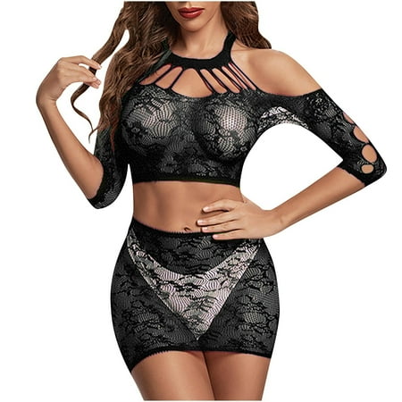 Womens Floral Lace Trim Dress Camisole Halter Hollow Out Babydoll Lingerie Nightgowns Chemise Nightwear Sleepwear