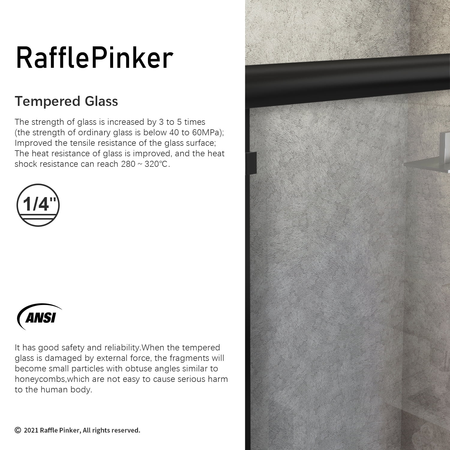 Raffle Pinker Sliding Shower Door Semi-Frameless Bathroom Tub Door 60" W x 72" H with Clear Glass, Black Frame