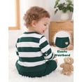 thumbnail image 5 of Toddler Baby Boys Clothes 2T Boys Fall Winter Outfits 3T Boys Long Sleeve Round Neckline Stripe Sweatshirt Pants 2PCS Clothing Set Green, 5 of 7