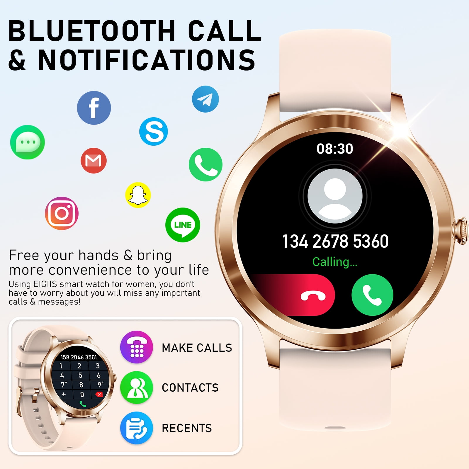 Cyberdyer Women's Smart Watch, 1.32" HD Screen, IP67 Waterproof, Fitness Tracker, Custom Watch Face, Compatible with iPhone & Android, Holiday Gift