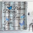 thumbnail image 3 of Blue Butterfly Shower Curtain, Inspirational Quotes Shabby Chic Country Vintage Barnwood Rustic Farmhouse Bathroom Decor Waterproof Cloth Fabric Shower Curtain, 72 X 72 Inch, Dreams Love Faith, 3 of 6