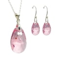 thumbnail image 1 of Juego de aretes y cadena con dije en forma de hoja, plata mexicana ley .925, Rosa., 1 of 5